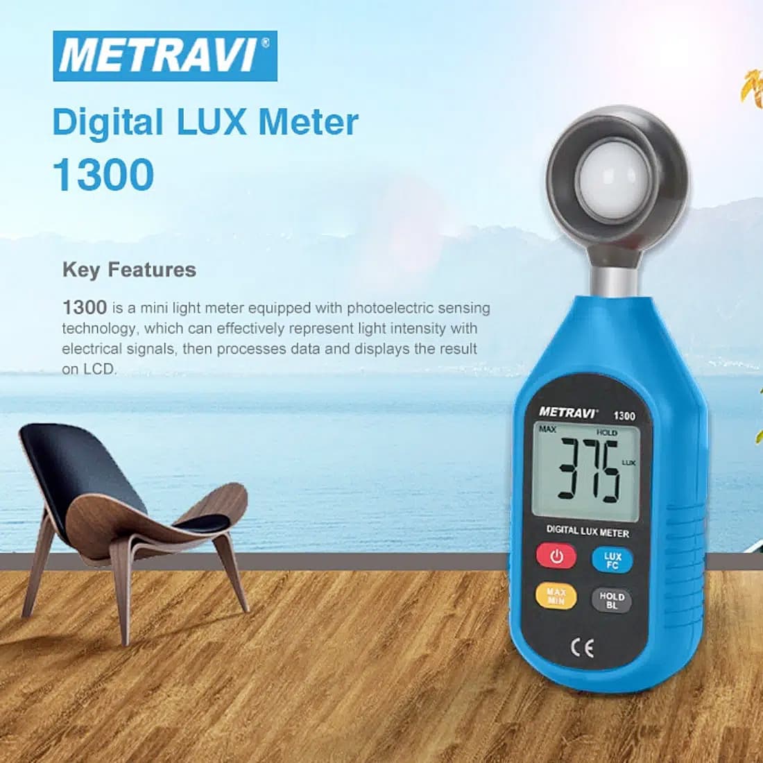Metravi 0 - 200000 Digital Lux Meter (Measures In Lux & In Foot Candle), 1300