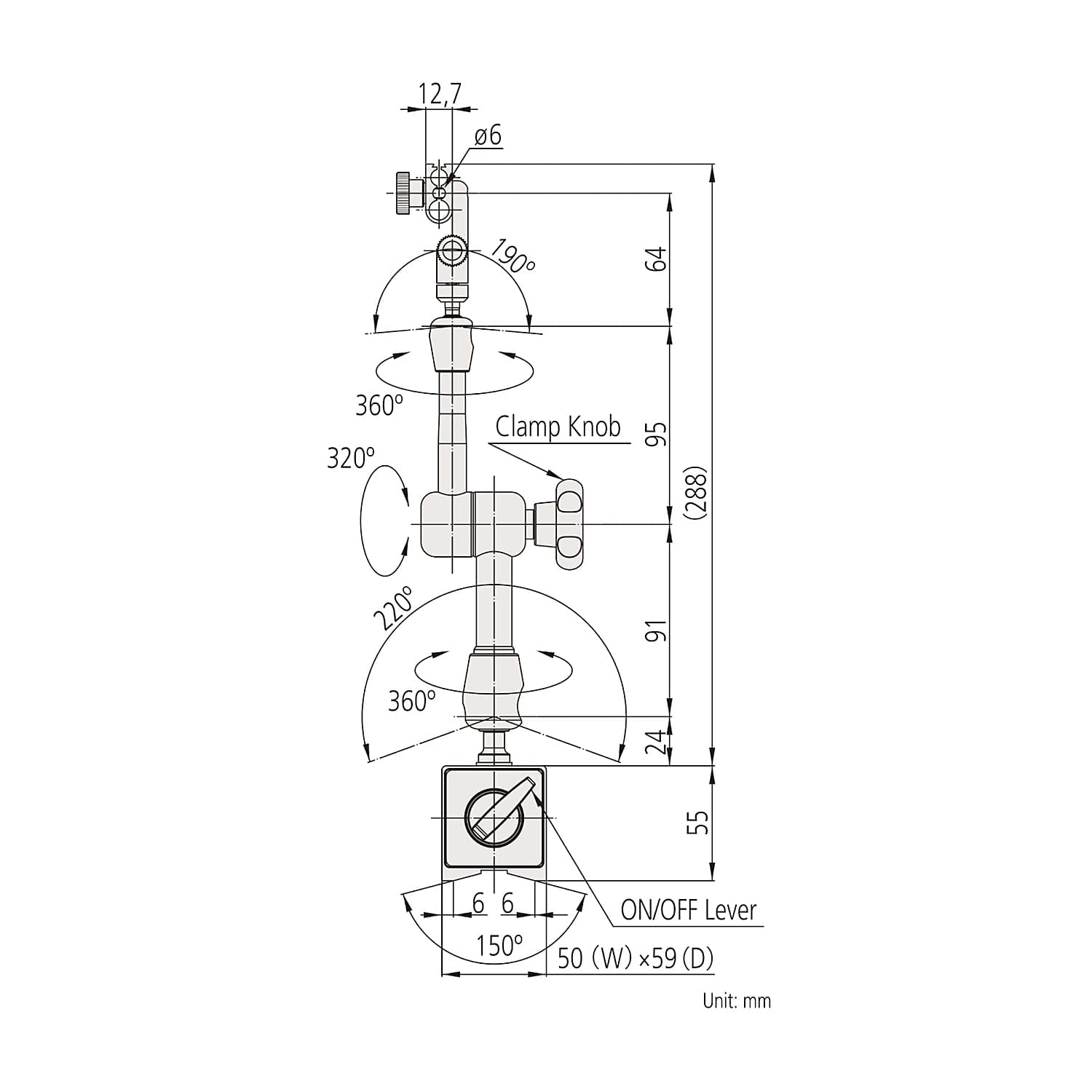 Mitutoyo 250 mm Universal Magnetic Stand, 7032-10