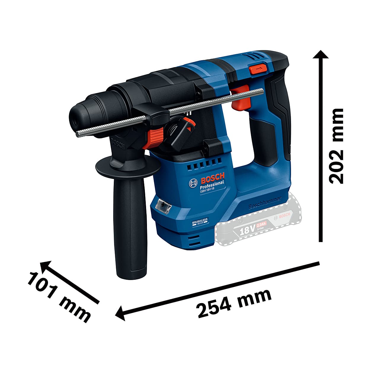 Bosch 18V Professional Cordless Rotary Hammer with SDS Plus (Bare Tool), GBH 18V-18