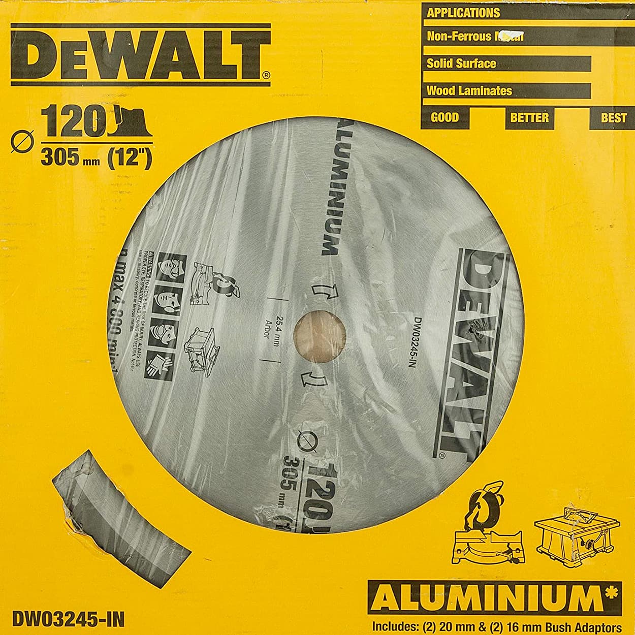 Dewalt 12 inch / 305 mm Circular Saw Blade For Cutting Aluminium (120 Teeth), DW03245-IN