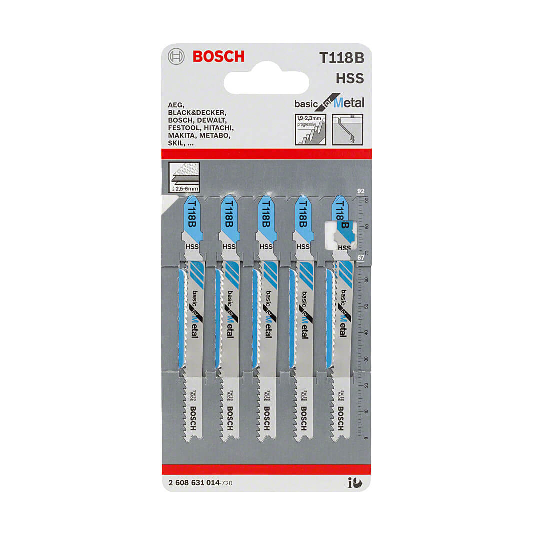 Bosch 92 mm Jigsaw Blades Basic for Metal (T 118 B), 2 608 631 014
