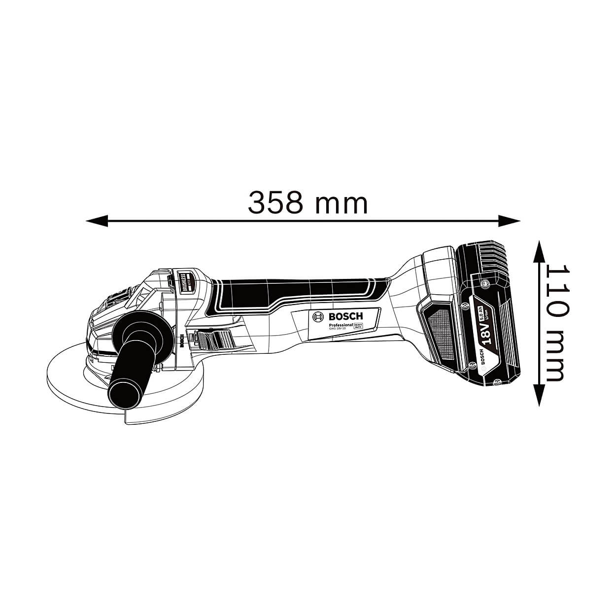 Bosch 125mm / 5 inch 18V Heavy Duty Cordless Angle Grinder (Brushless), GWS18V-10 (Solo)
