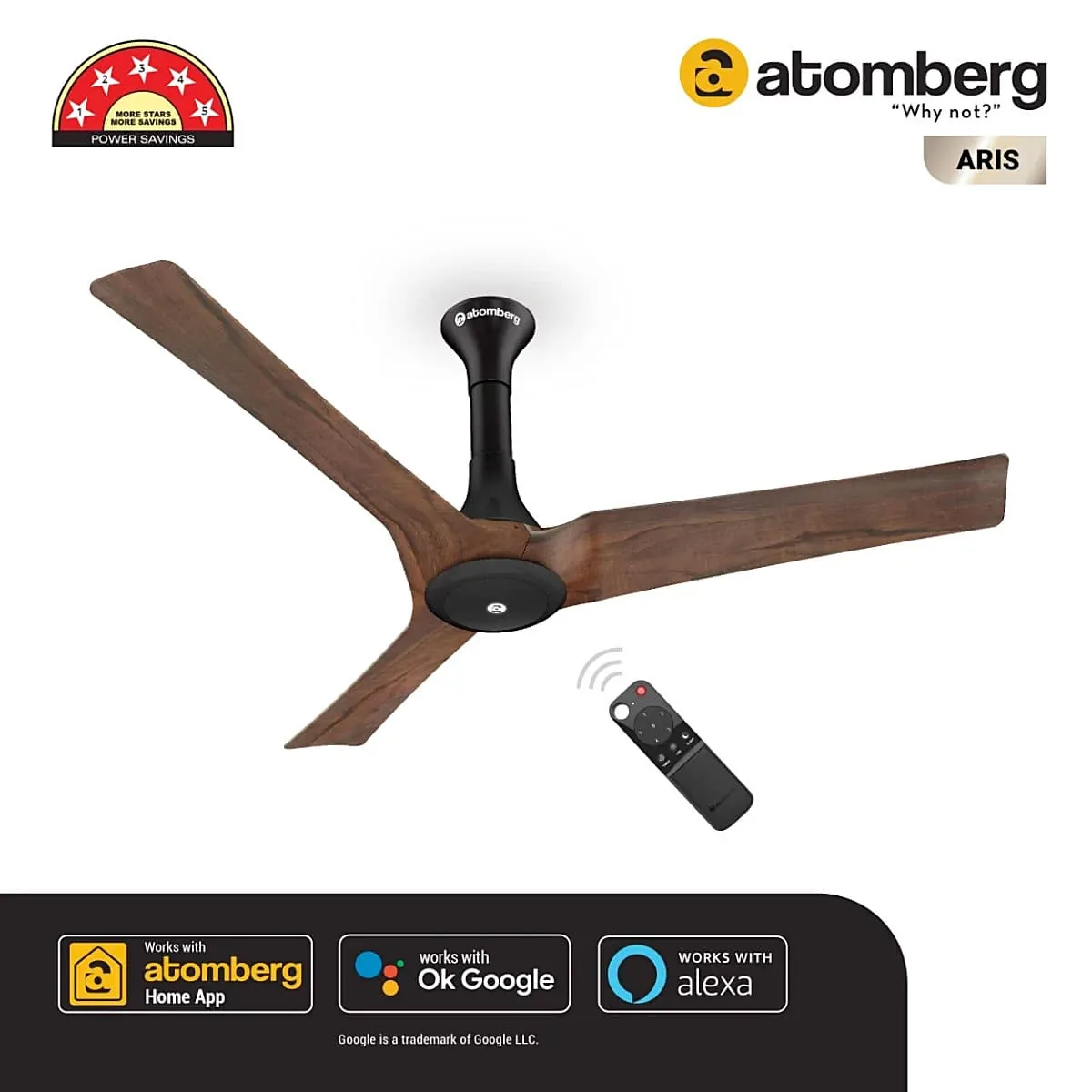 Atomberg Aris 1200 mm Noiseless Smart Ceiling Fan For Home With IoT & Remote Sleek Design High Air Delivery BLDC Fan (Brown)