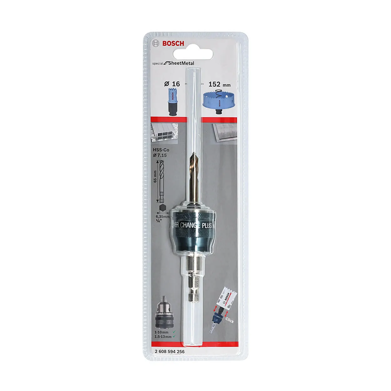 Bosch 3/8" Hex shank Power Change Plus Adapter with HSS-Co Pilot Drill Bit, 2 608 594 256