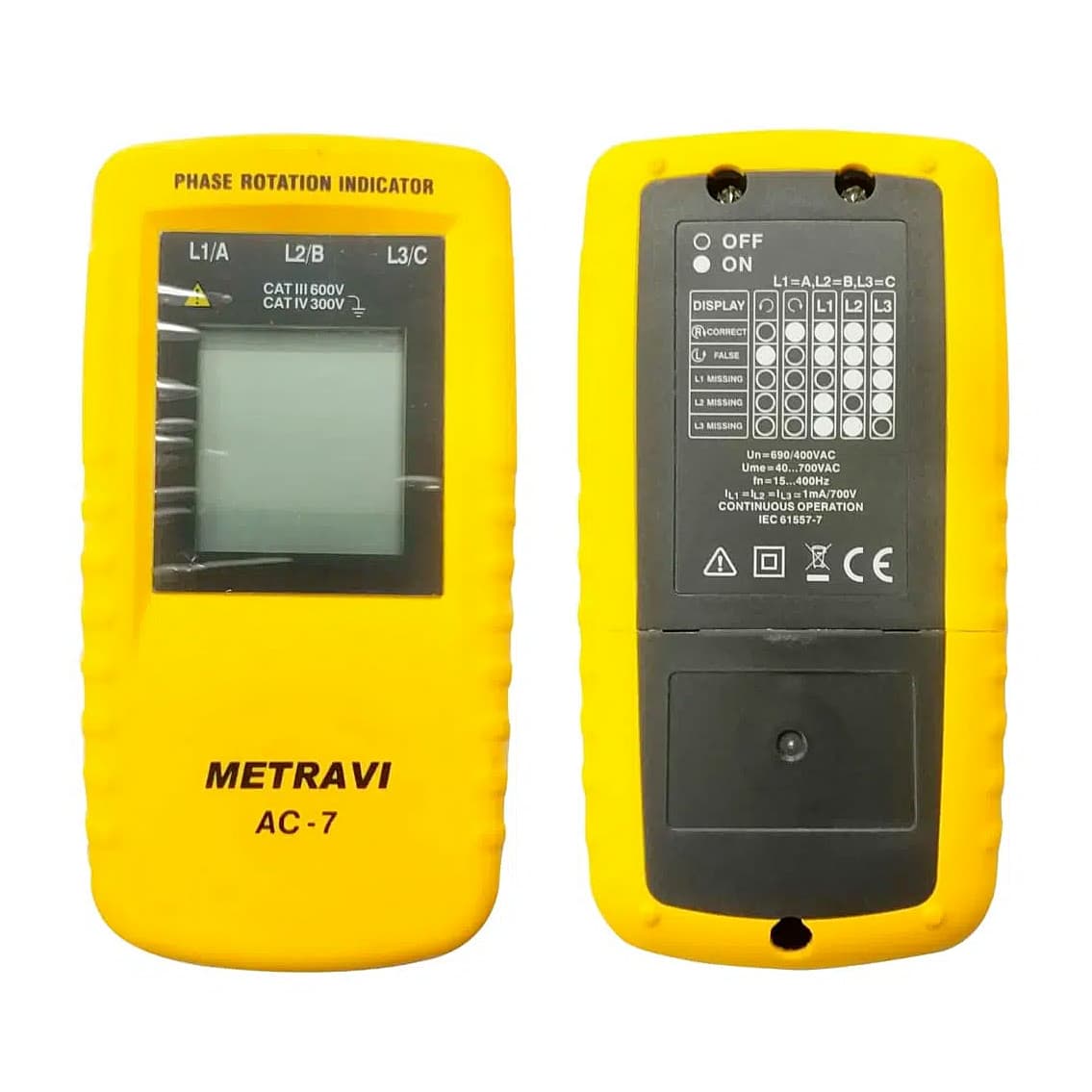 Metravi 40V - 690V AC Phase Sequence Indicator, AC-7