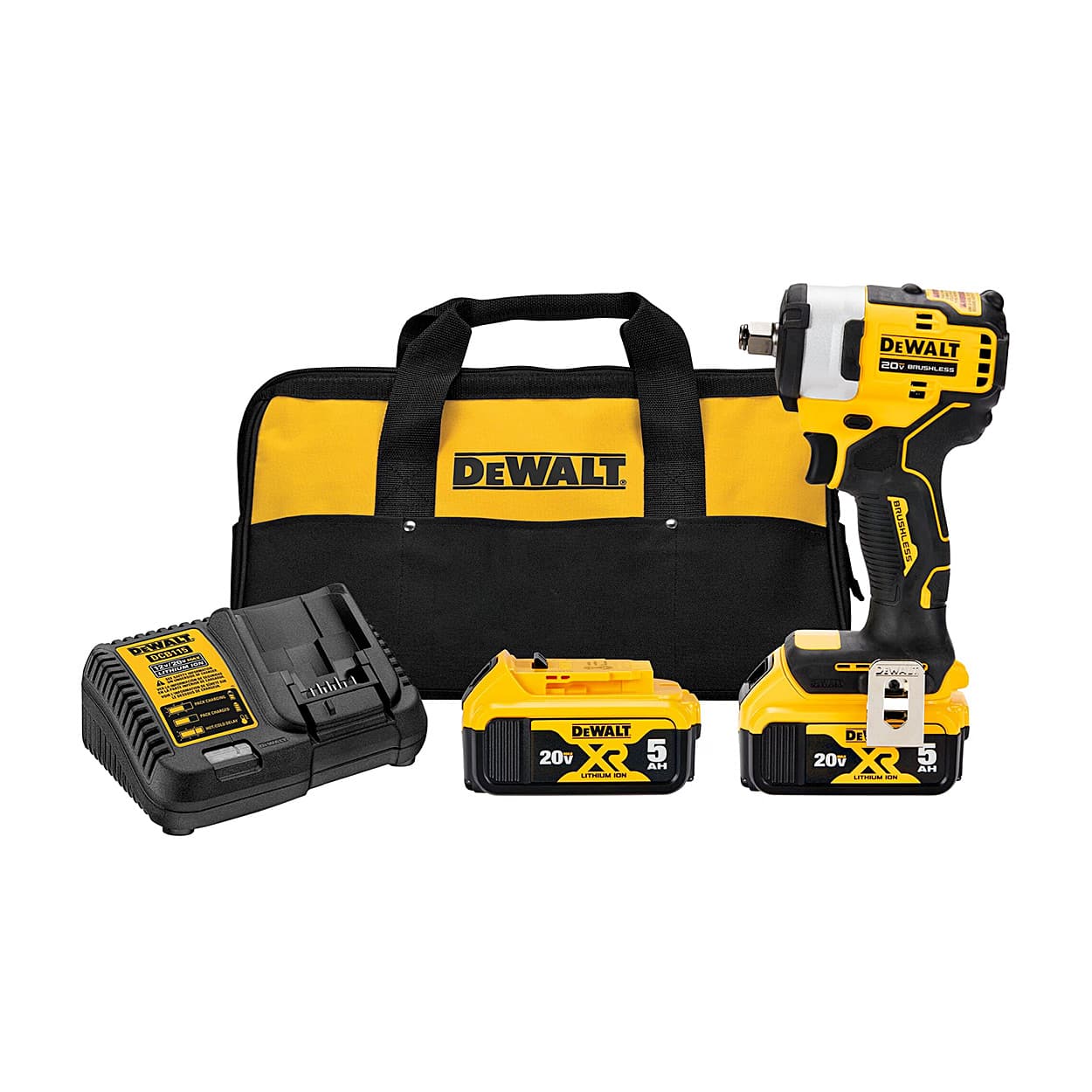 Dewalt 20V / 12.7 mm Cordless Brushless Impact Wrench With 2x5.0 Ah Batteries, Charger & Hog Ring Anvil Kit, DCF911P2-IN