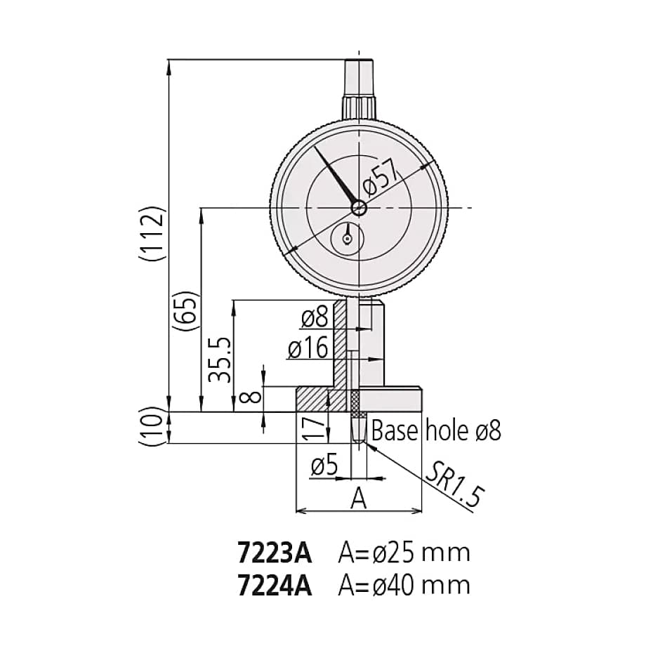 Mitutoyo 0 - 10 mm Dial Depth Gauge with Ball Point Contact Element (Round Base), 7223A