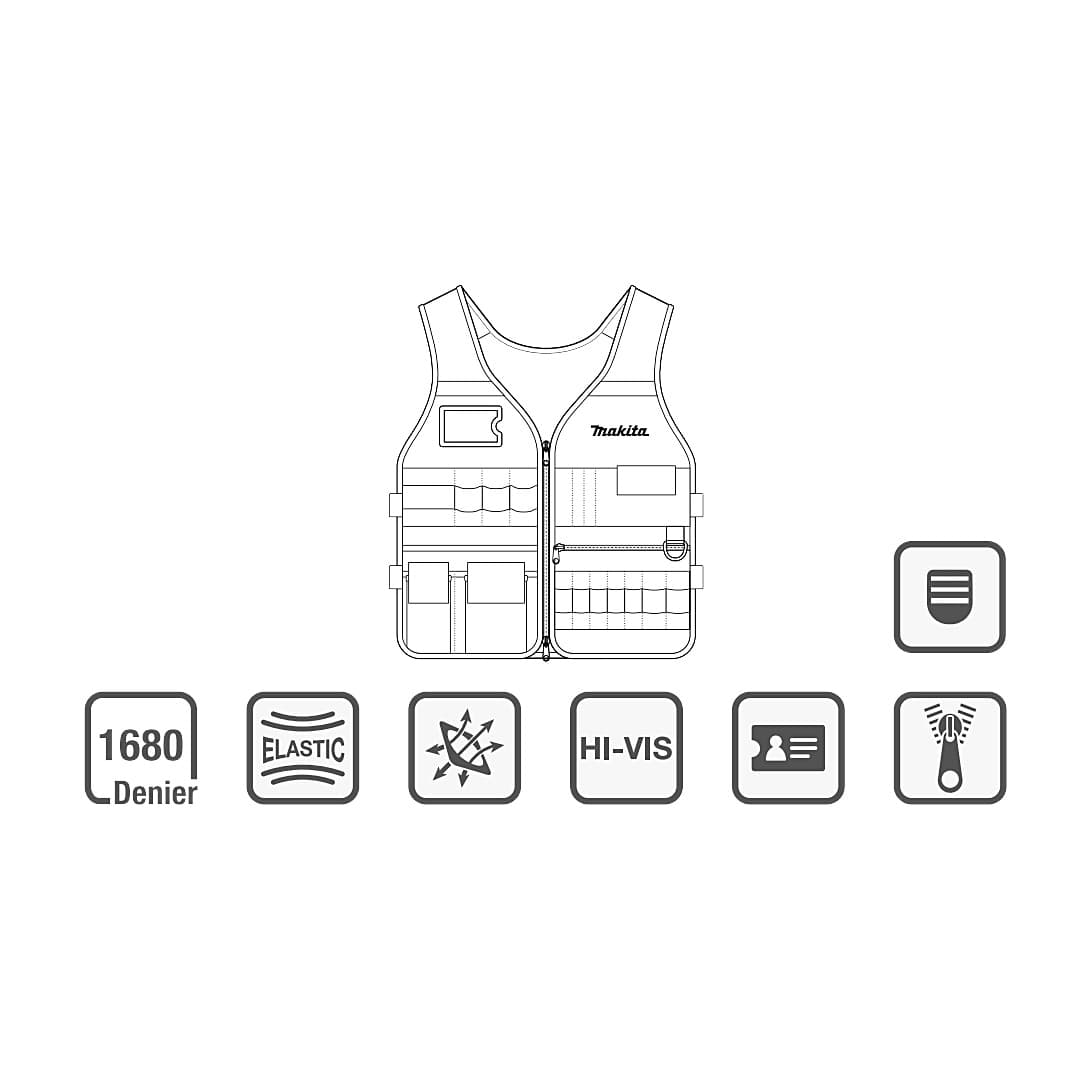 Makita 510 mm Length Work Vest with Adjustable Pockets, E-15609