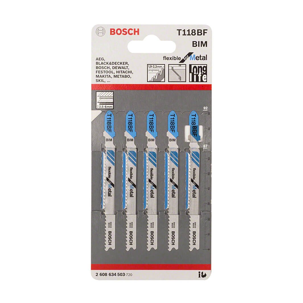 Bosch 92 mm Jigsaw Blades Flexible for Metal (T 118 BF), 2 608 634 503
