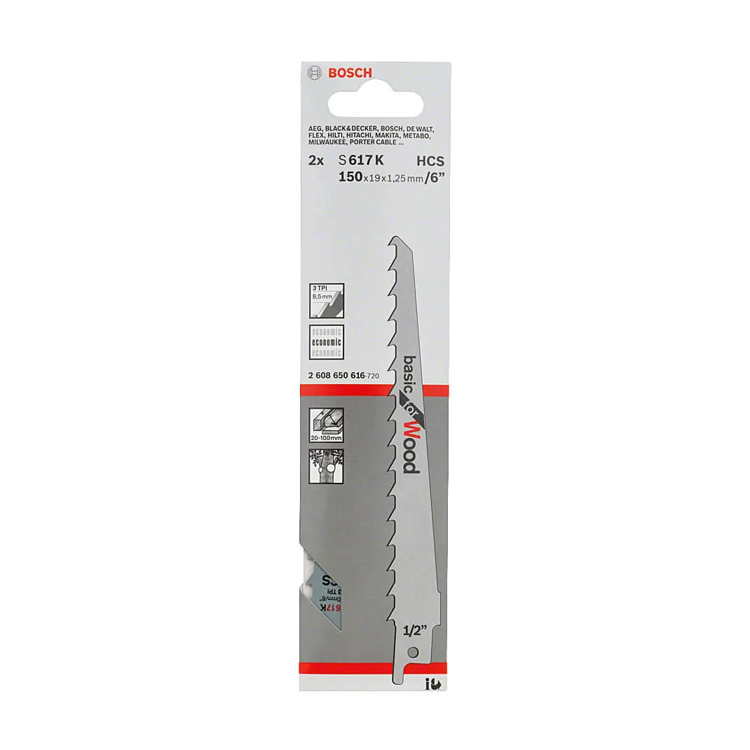 Bosch 150 mm Reciprocating Saw Blades Basic for Wood (S 617 K), 2 608 650 616