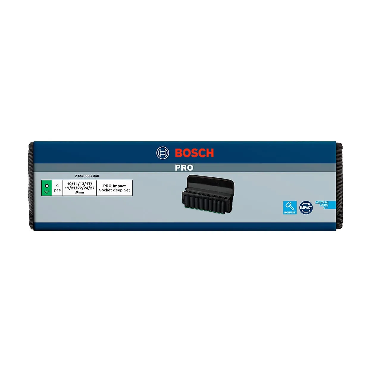 Bosch 9 Pcs 1/2 Inch Sq. Drive PRO Deep Impact Socket Set, 2 608 003 040