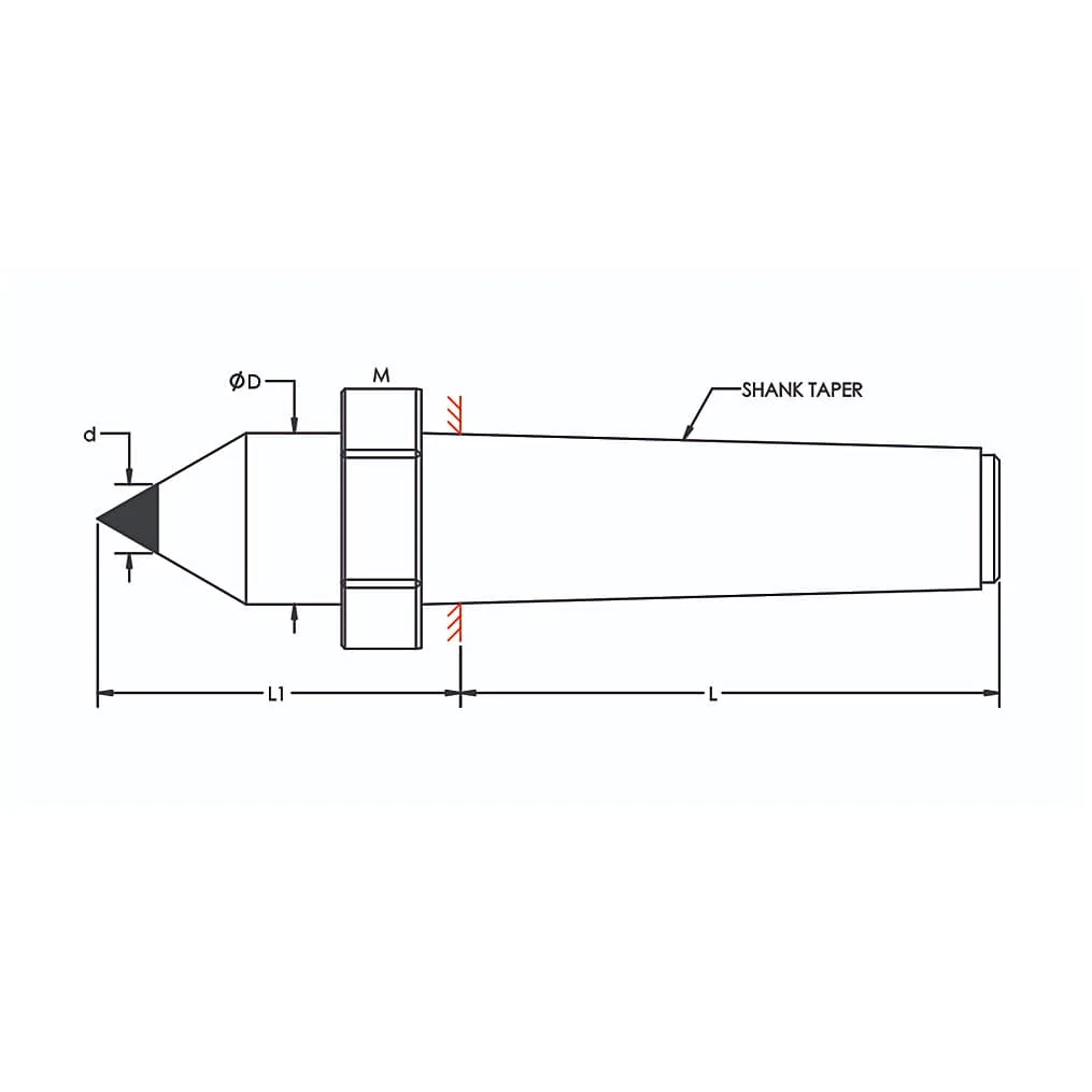 Tooltech MT-3 / 11 mm Tip Diameter CNC Carbide Tipped Stub Dead Centre (With Draw Off Nut)