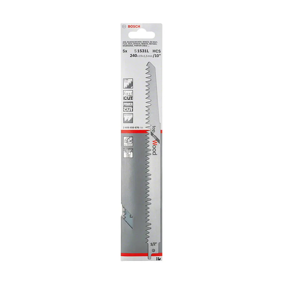 Bosch 240 mm Reciprocating Saw Blades Top For Wood (S 1531 L), 2 608 650 613