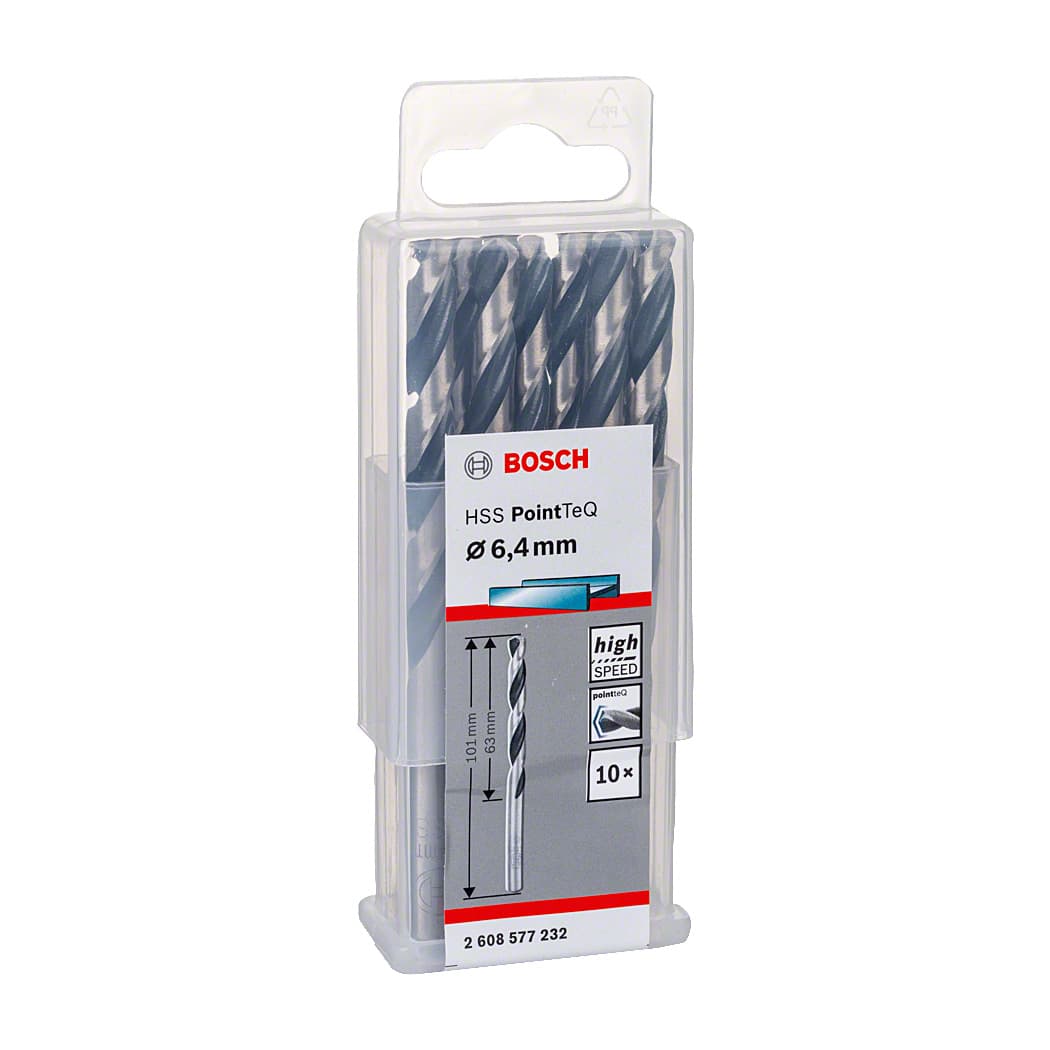 Bosch 6.40 mm HSS Metal Drill Bits PointTeQ Range (Pack of 10 Pcs), 2 608 577 232