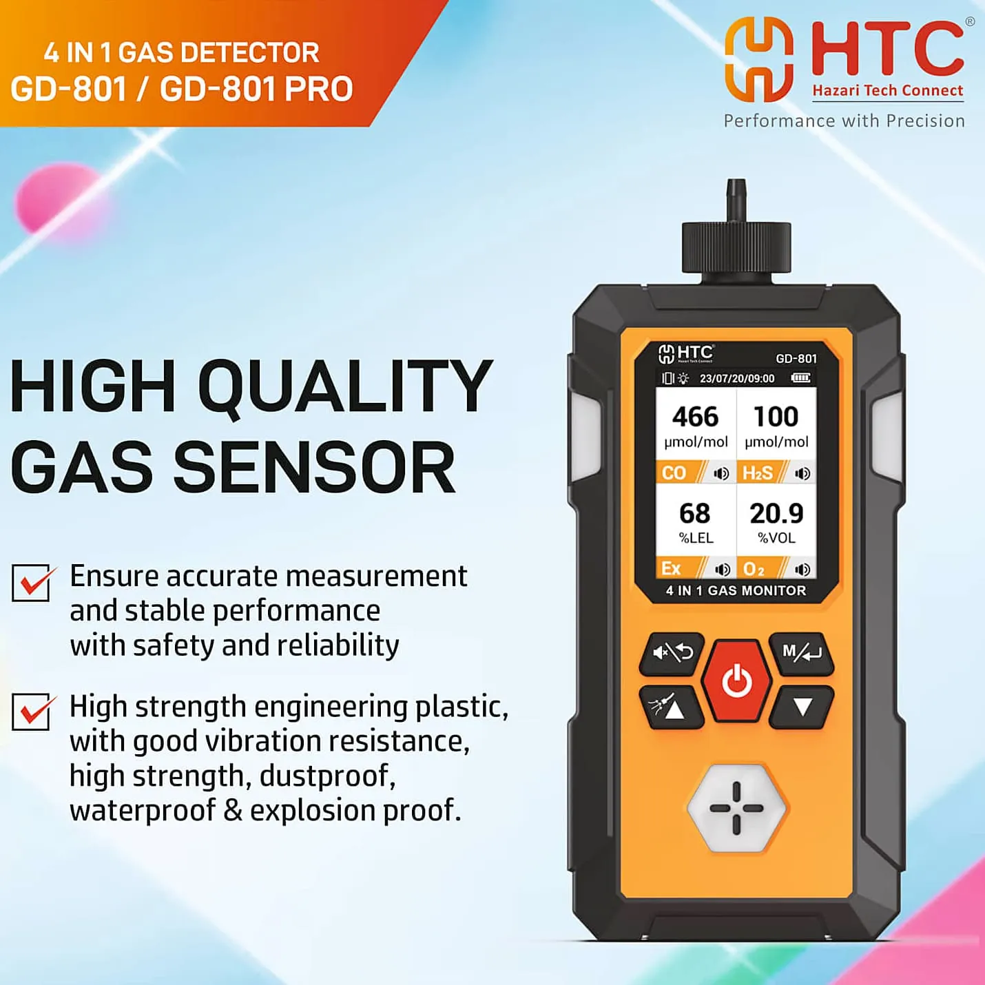 HTC 4 in 1 Gas Detector (CO/H2S/Ex/O2), GD-801