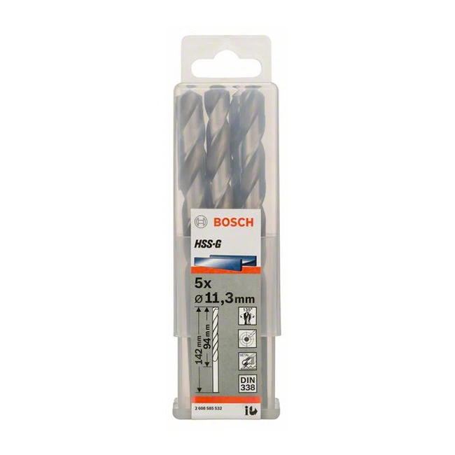 Bosch 11.30 x 142 mm HSS Metal Drill Bits (Pack of 5 Pcs), 2 608 585 532