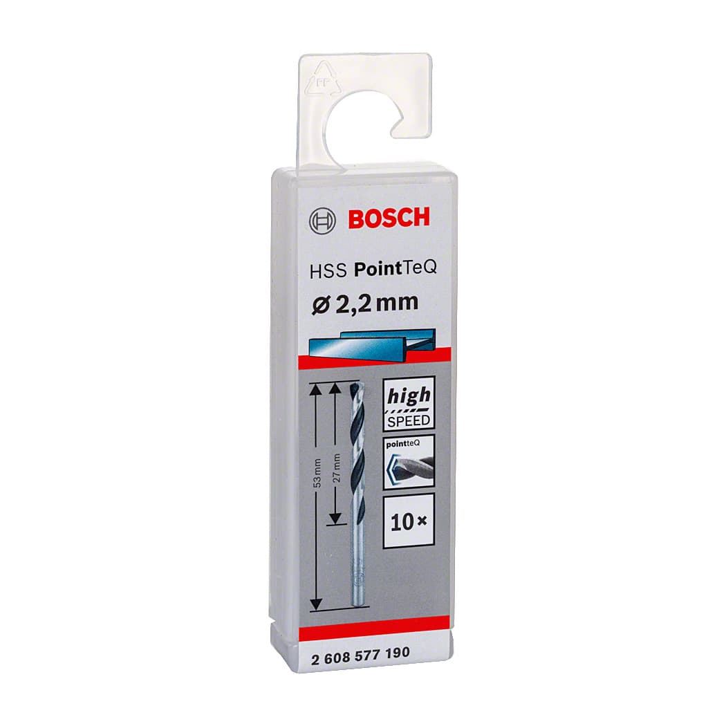Bosch 2.20 mm HSS Metal Drill Bits PointTeQ Range (Pack of 10 Pcs), 2 608 577 190