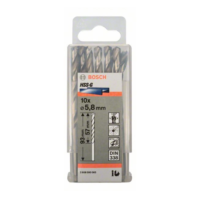 Bosch 5.80 x 93 mm HSS Metal Drill Bits (Pack of 10 Pcs), 2 608 595 065