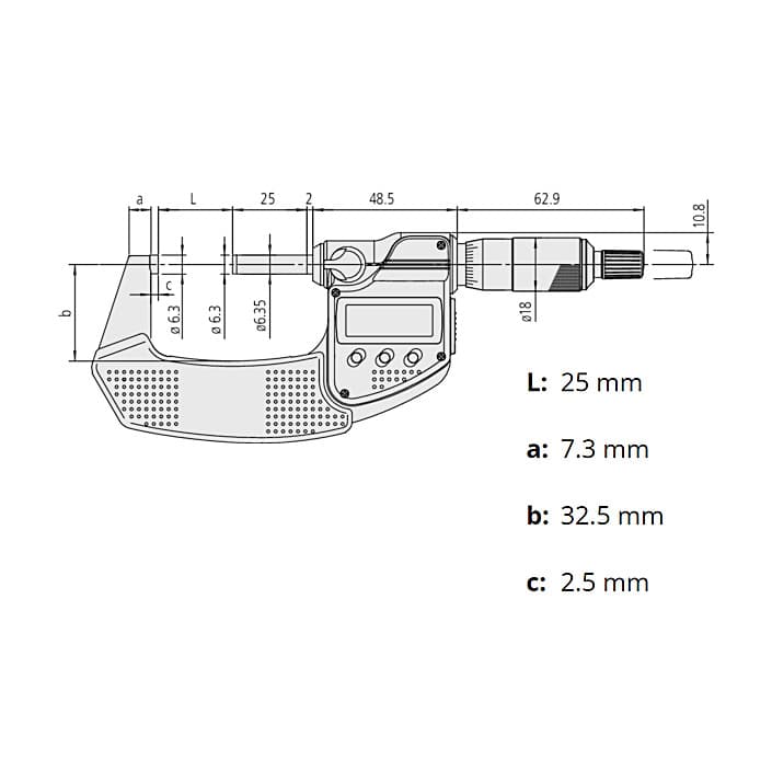 Mitutoyo 25 - 50 mm Digital Micrometer With Ratched Stop & SPC Data Output (IP65 Coolant-Proof), 293-231-30