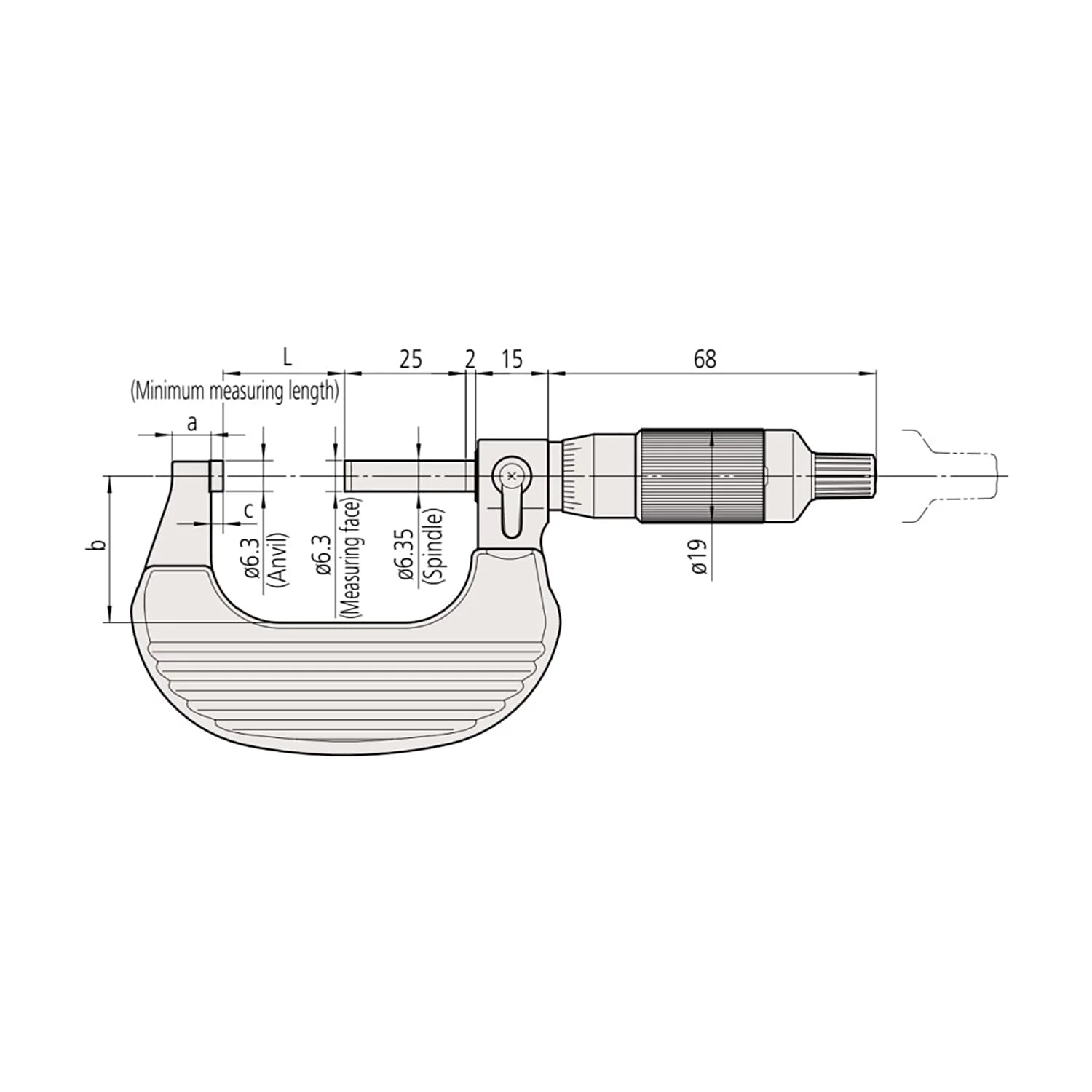 Mitutoyo 0 - 25 mm Outside Micrometer with Rachet Thimble, 102-707
