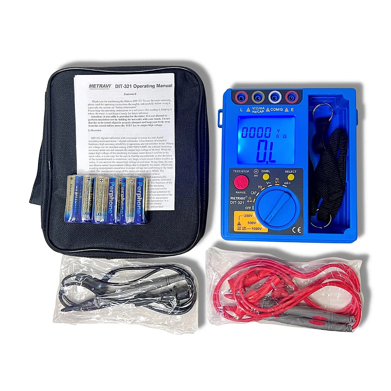 Metravi 1000V / 40G Ohms Digital Insulation Resistance Tester With Built-In Multimeter, DIT-321