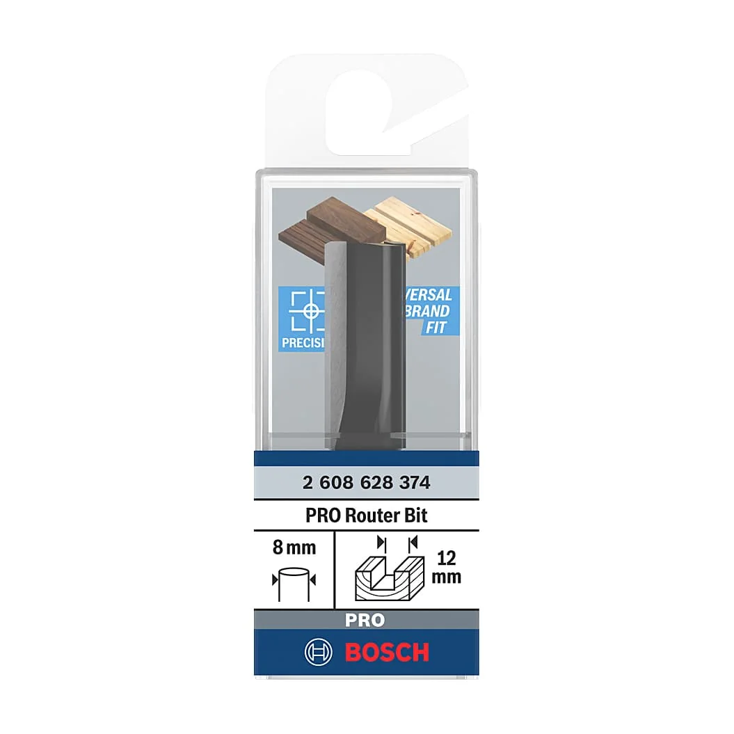 Bosch 12 mm Pro Router Straight Bit (2 Flute), 2 608 628 374