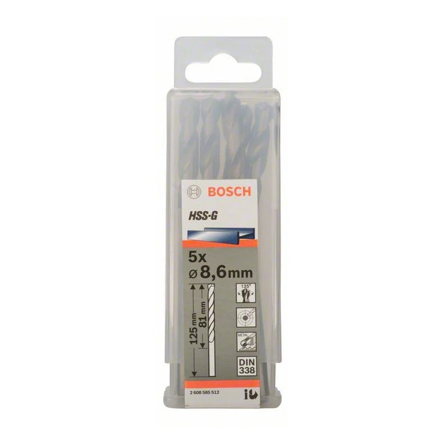 Bosch 8.60 x 125 mm HSS Metal Drill Bits (Pack of 5 Pcs), 2 608 585 512