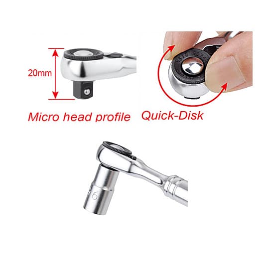 Toptul 1/4 Inch Sq. Drive Mini Reversible Ratchet Handle With Quick Release, CHDU0801