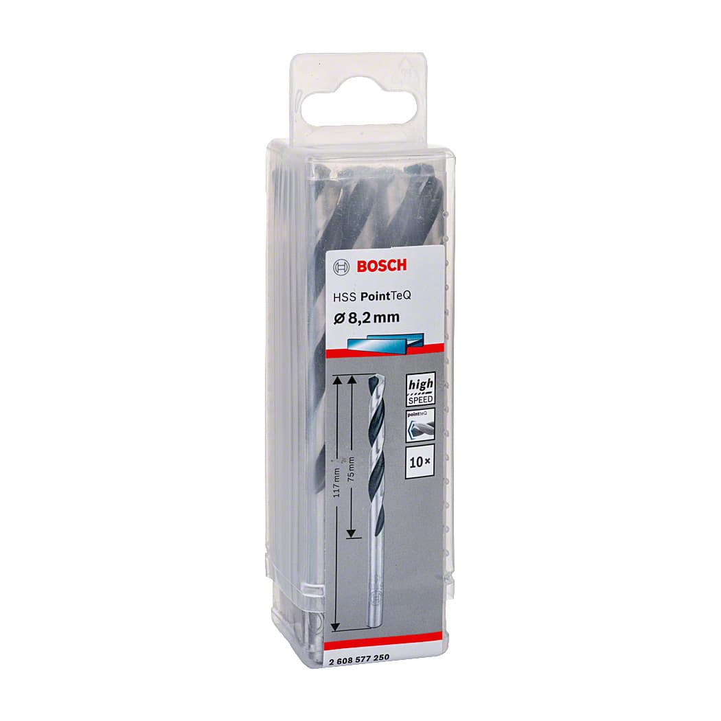 Bosch 8.20 mm HSS Metal Drill Bits PointTeQ Range (Pack of 10 Pcs), 2 608 577 250