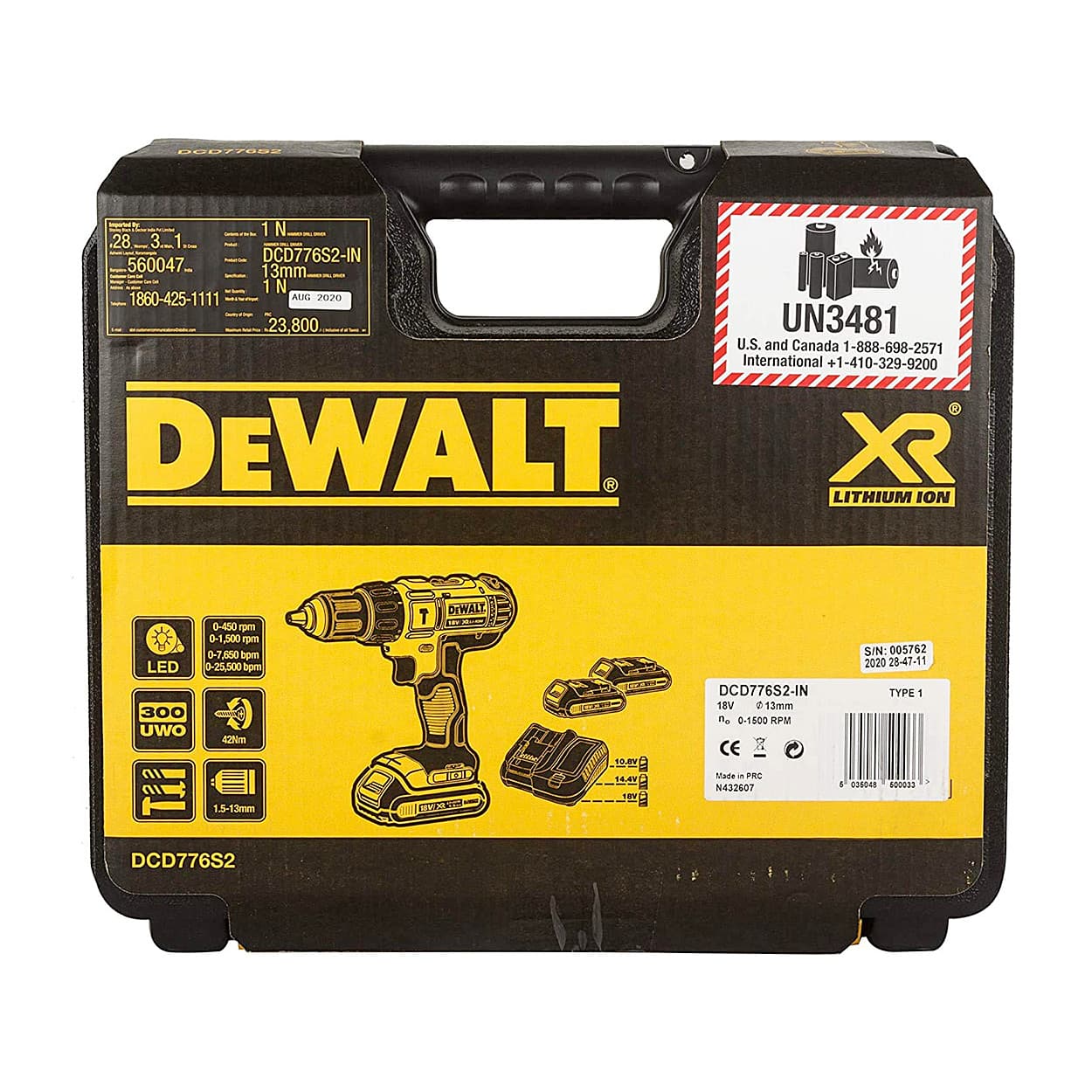 Dewalt 18V / 13 mm XR Lithium-Ion Cordless Hammer Drill/Driver with 2x1.5 Ah Batteries Included, DCD776S2-IN