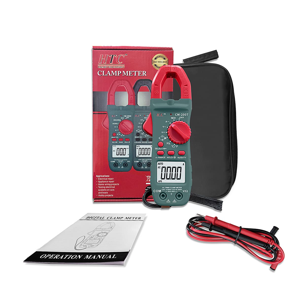 HTC 3-3/4 Digit / 600A AC Clamp Meter With Clamp Torch (True RMS), CM-2007