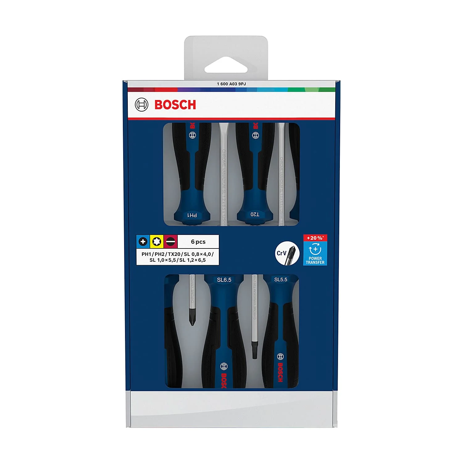 Bosch 6 Pcs Mix Screwdriver Set with Multi-component Handle (PH/TX/SL), 1 600 A03 9PJ