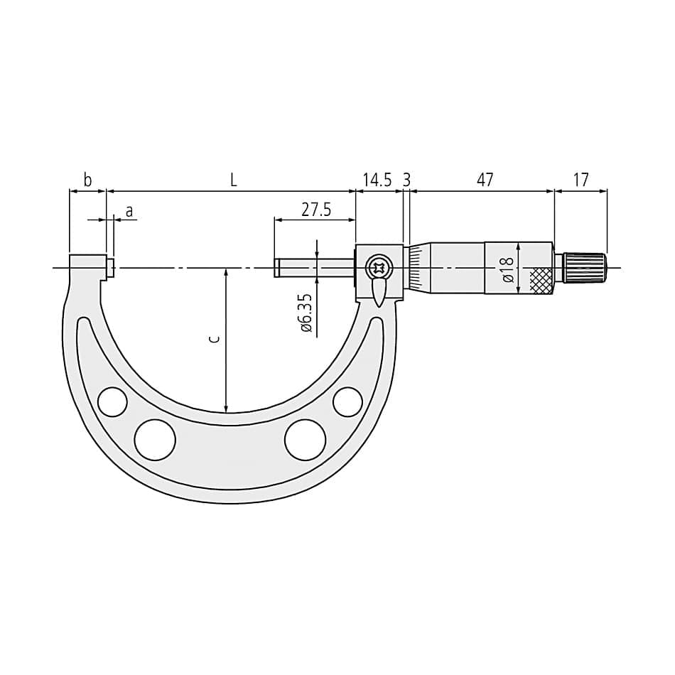 Mitutoyo 0 - 25 mm Outside Micrometer (Economy Design), 103-129