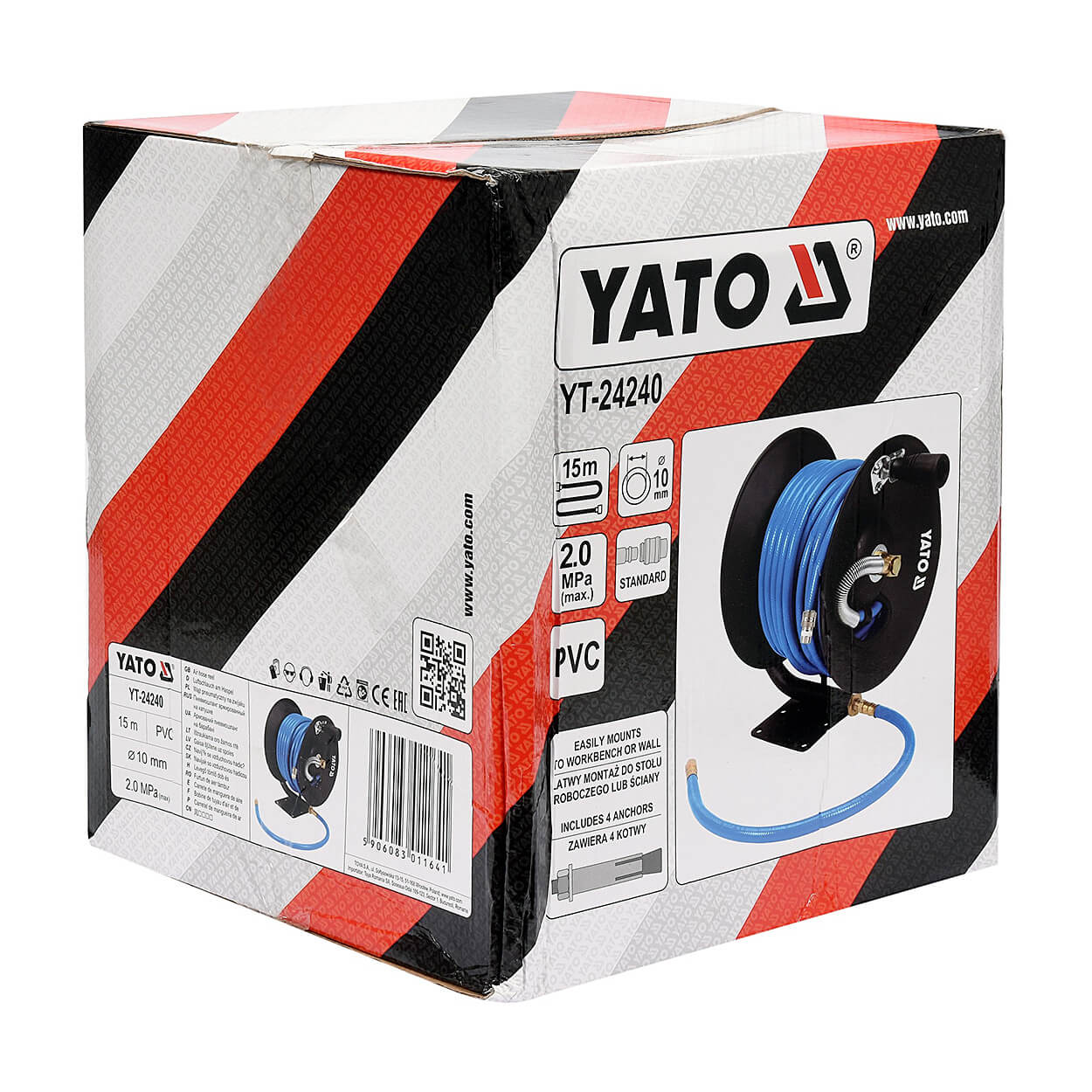 Yato 15 Mtr / 10 mm Pneumatic Hose Reel With Quick Connectors, YT-24240