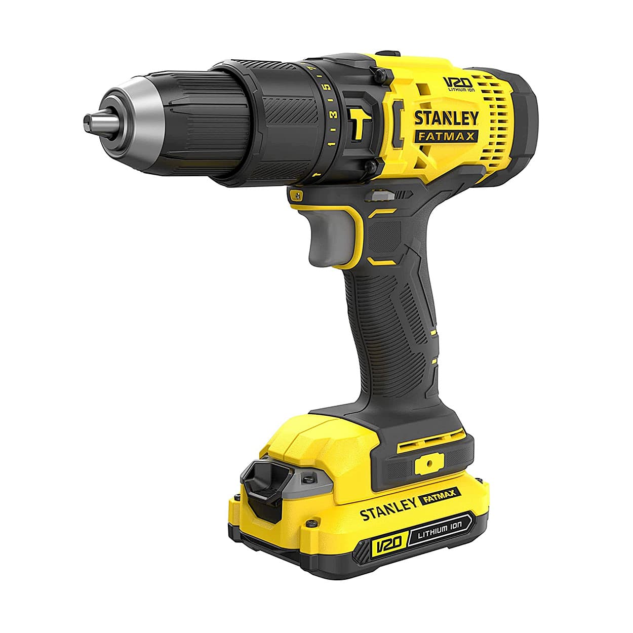 Stanley 20V / 2.0 Ah / 13 mm Cordless Brushed Hammer Drill With 100 Pcs Accessories Kit (2 Batteries & Charger Included) (FATMAX), SCD711D2KA