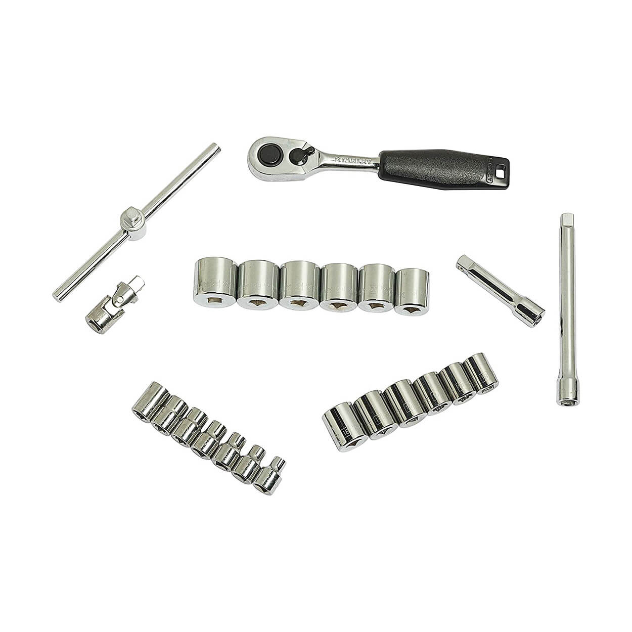 Stanley 24 Pcs 3/8 Inch Sq. Drive 6 Pt Metric Socket Set, 1-89-035