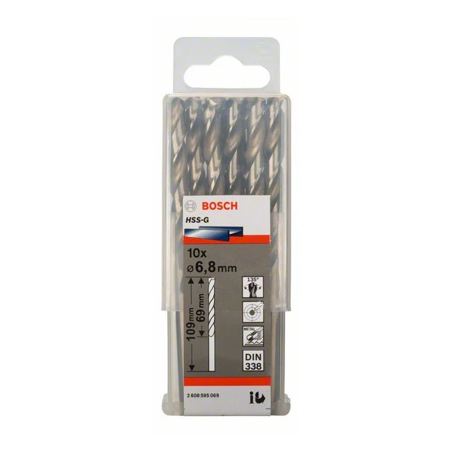 Bosch 6.80 x 109 mm HSS Metal Drill Bits (Pack of 10 Pcs), 2 608 595 069