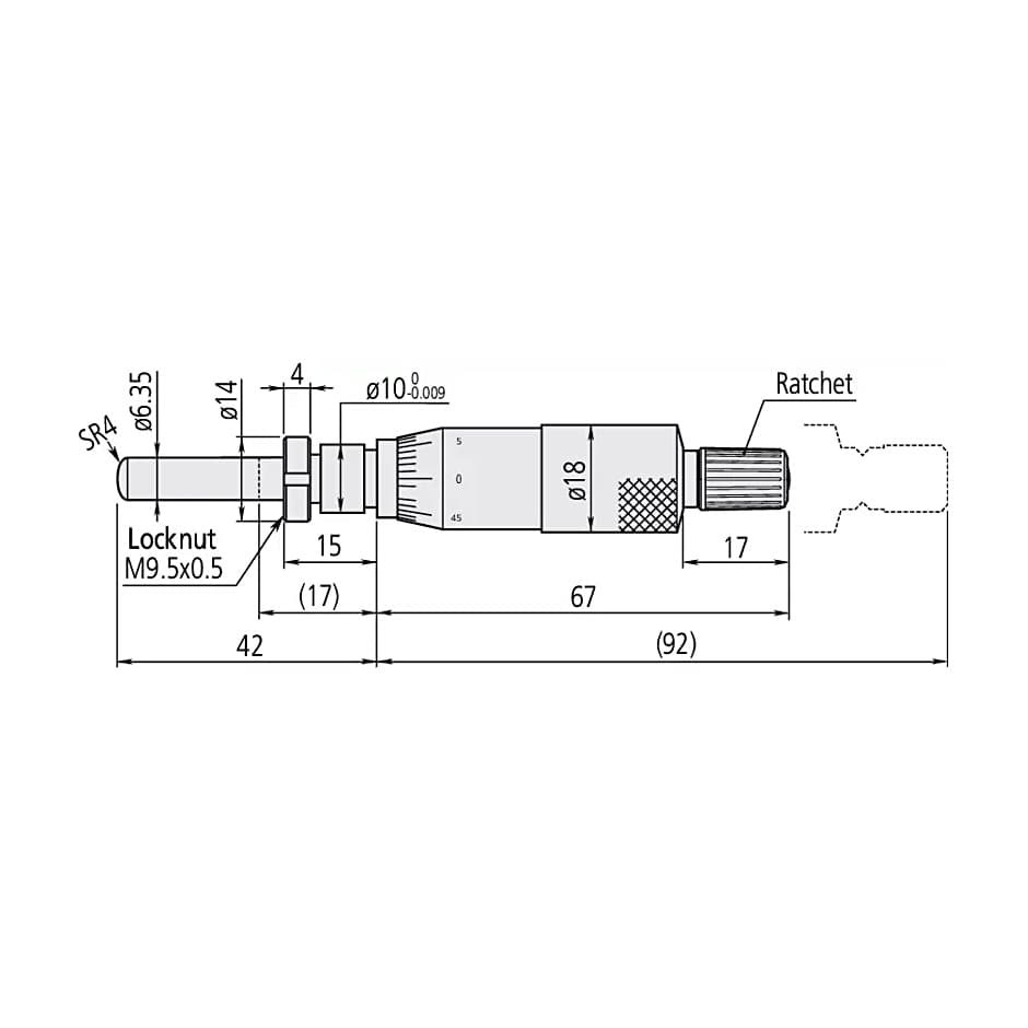 Mitutoyo 0 - 25 mm Medium-sized Micrometer Head with Clamp Nut (Spherical Spindle), 150-802