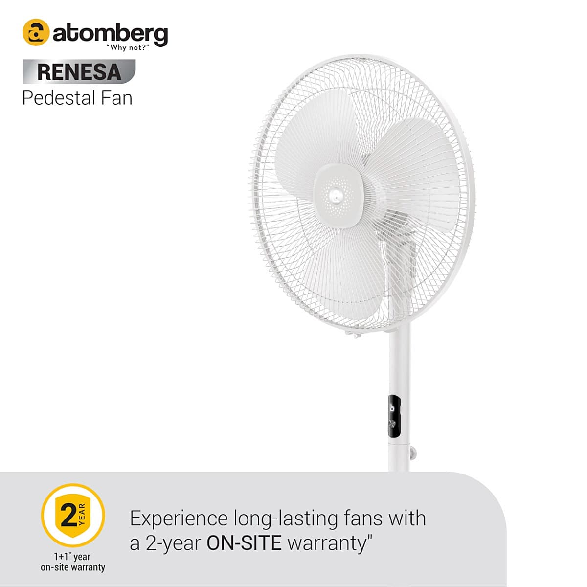Atomberg Renesa Pedestal Fan 400 mm BLDC Motor Energy Saving With Remote Control (White)