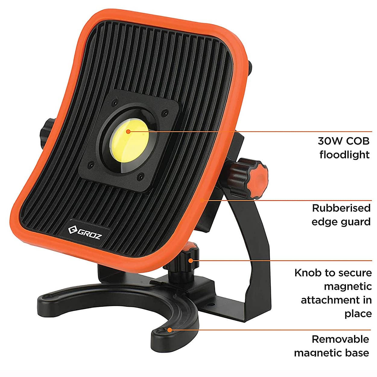 Groz 30W Dual Power LED COB Rechargeable Work Light Mounted On Tripod, LED/670T