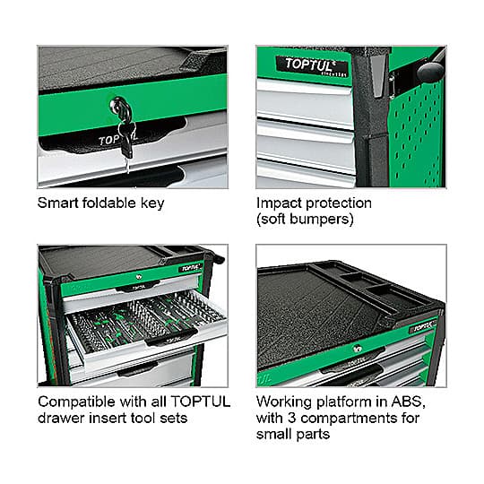 Toptul 731 x 522 x 869 mm 7 Drawer Bumper Series Mobile Tool Trolley (Black), TCAP0707