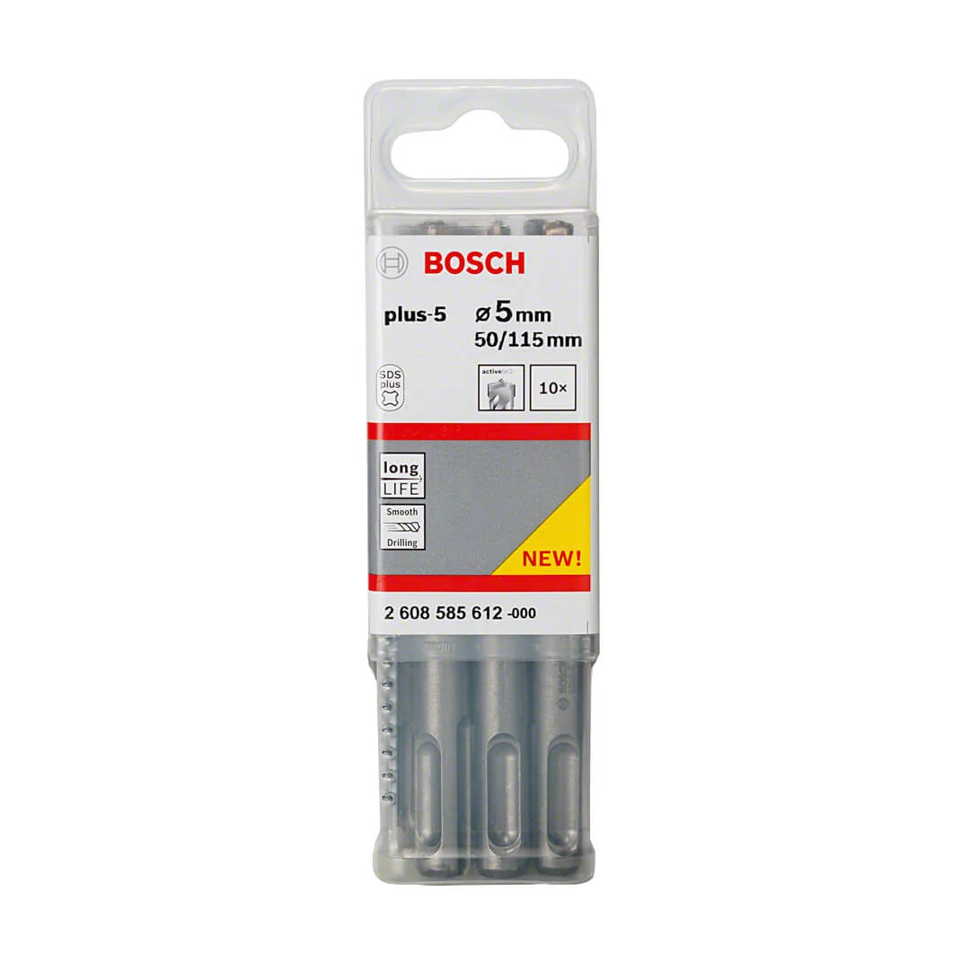 Bosch 5 x 115 mm SDS Plus-5X Hammer Drill Bits (Pack of 10 Pcs), 2 608 585 612