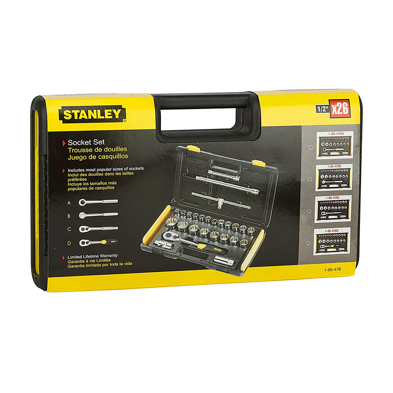 Stanley 25 Pcs 1/2 Inch Sq. Drive 12 PT Socket Set, 86-478