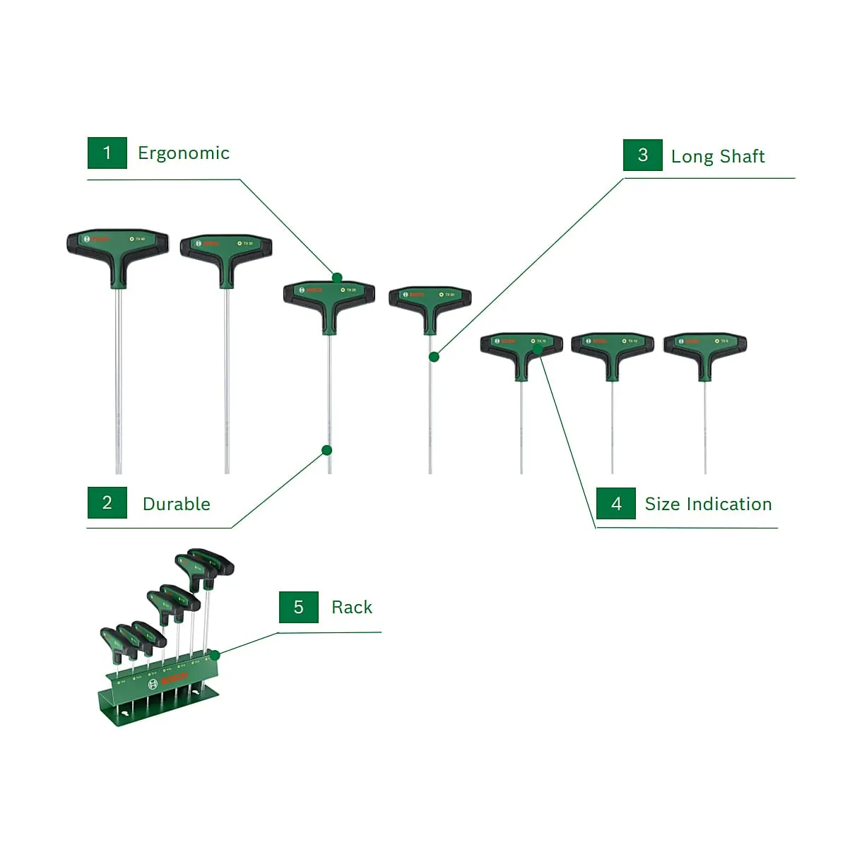 Bosch 7 Pcs T-Handle Torx Screwdriver Set, 1 600 A03 9J2