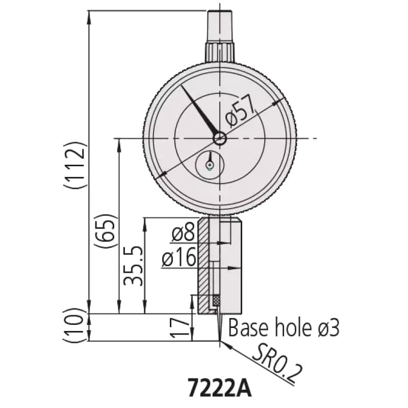 Mitutoyo 0 - 10 mm Dial Depth Gauge with Needle Contact Element (Round Base), 7222A