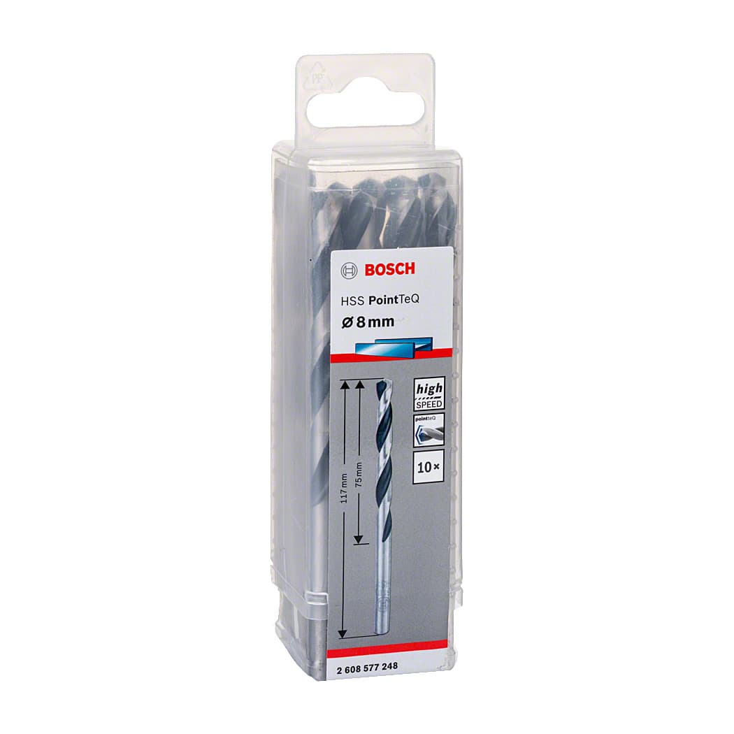 Bosch 8.00 mm HSS Metal Drill Bits PointTeQ Range (Pack of 10 Pcs), 2 608 577 248