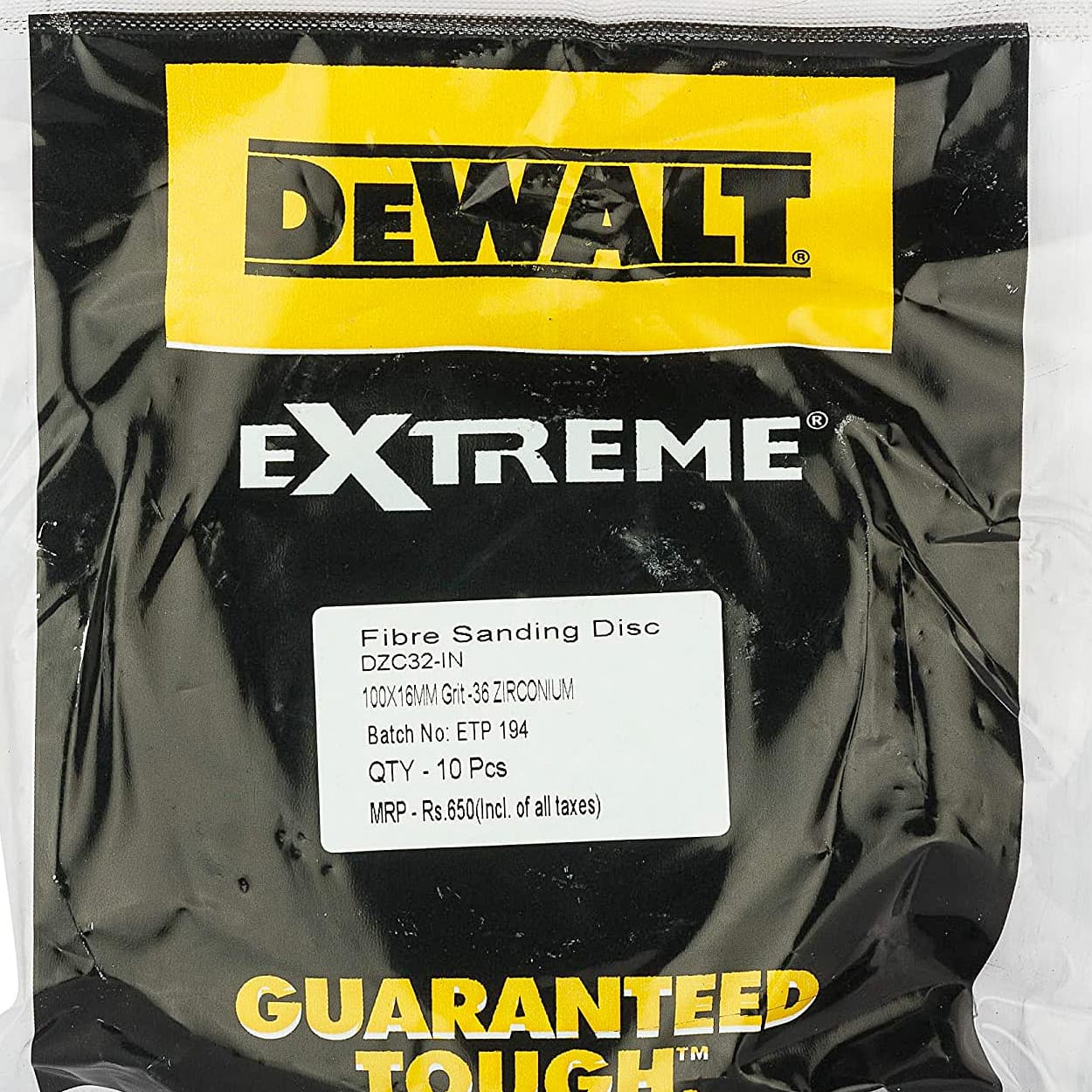 Dewalt 100 mm / 36 Grit Zirconia Fiber Sanding Disc For Metal (Pack of 10 Pcs), DZC32-IN