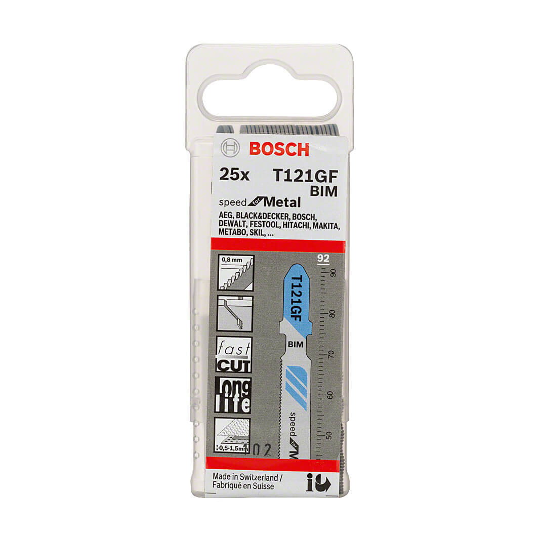 Bosch 92 mm Jigsaw Blades Speed for Metal (T 121 GF), 2 608 636 697