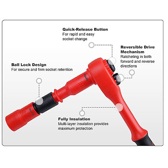 Toptul 10 Inch / 254 mm VDE Insulated Quick Release Extension Bar (1/2 Inch Sq Drive), CABA1610V4