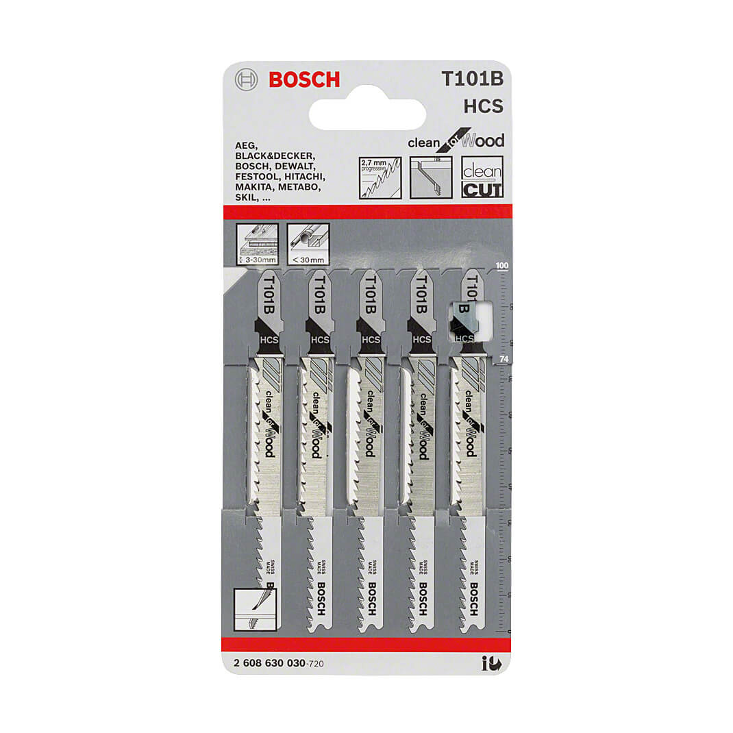 Bosch 100 mm Jigsaw Blades Clean for Wood (T 101 B), 2 608 630 030